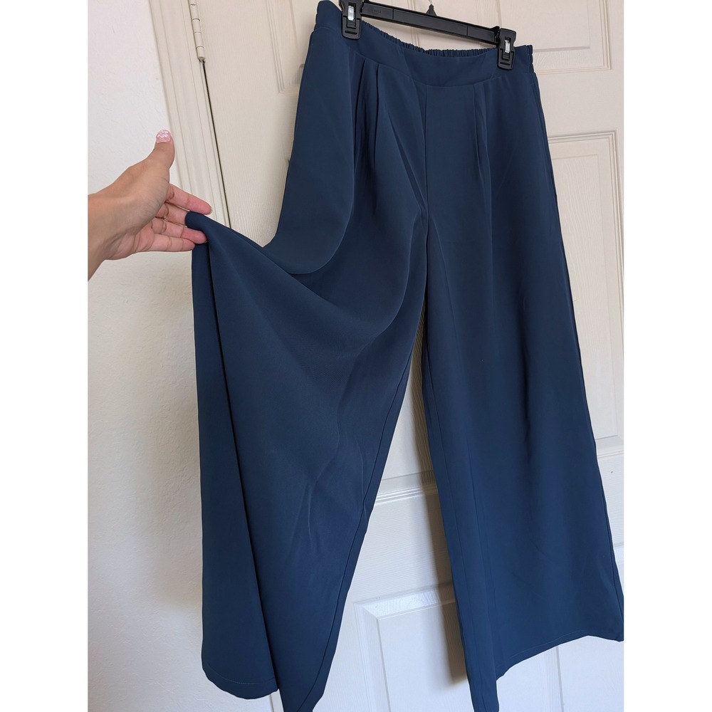 Palazzo Trousers Dark Teal Blue Pleated High Rise Pants L